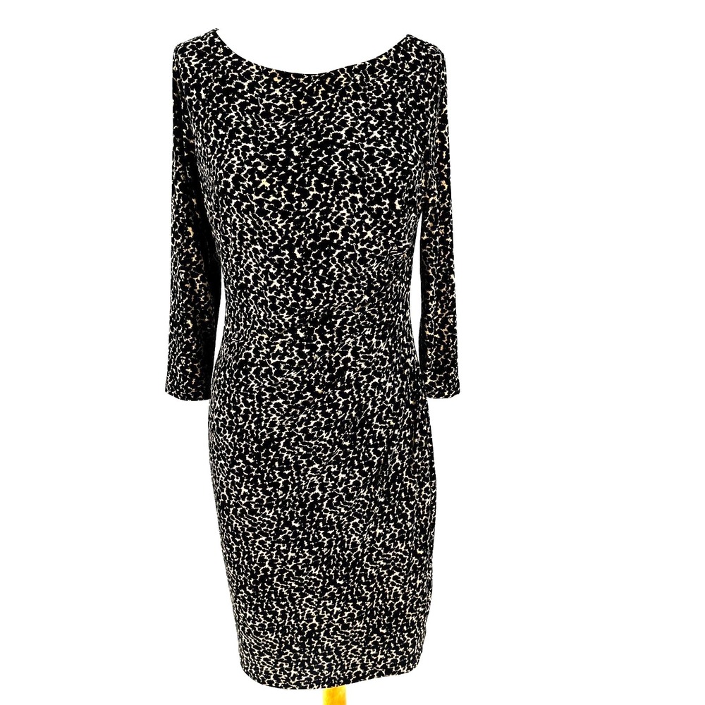 Lauren Ralph Lauren Animal‎ Print Dress 10 Ruched Bodycon Office Wear Slimming